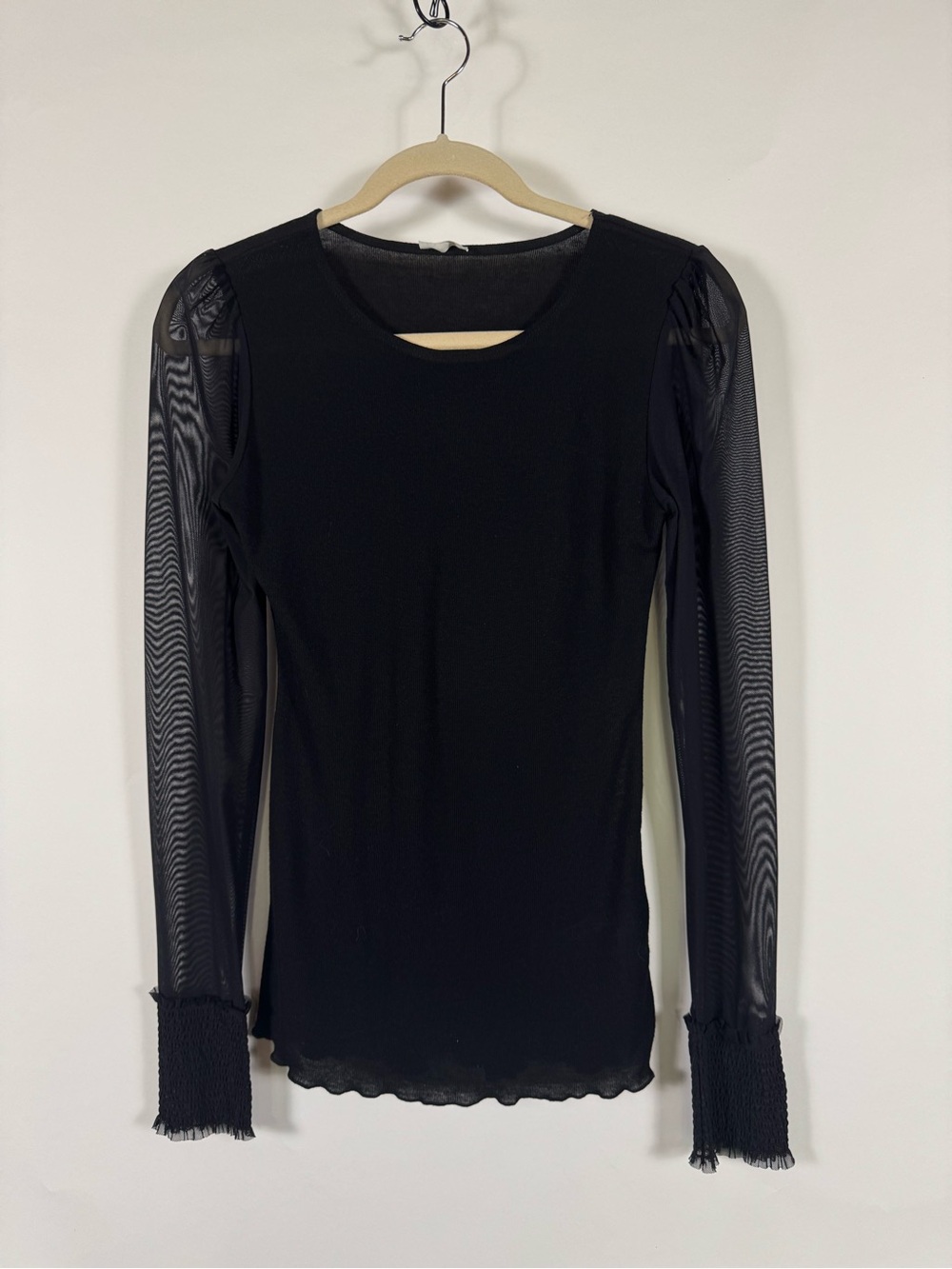 Free People Intimately Black Mesh-Sleeve Ribbed Top Size M Goth Dark Feminine